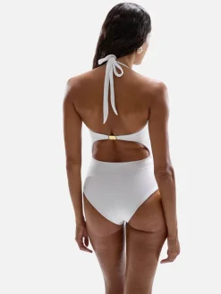 Diamond Heart Cut Out Swimsuit - Pearl