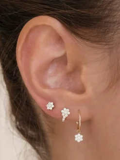 14k Gold Crystal Lotus Flower Earring - Single